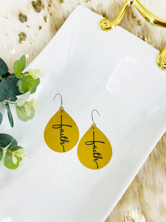 Mustard Yellow Leather "Faith" Earrings - E19-2181