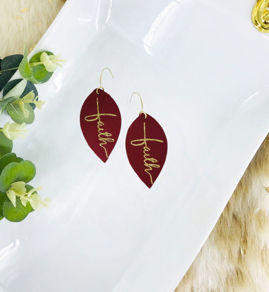 Red "Faith" Leather Earrings - E19-2182