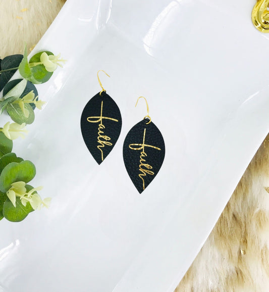 Black Leather "Faith" Earrings - E19-2183