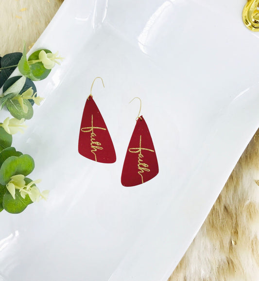 Cranberry Leather and Gold Glitter "Faith" Leather Earrings - E19-2184