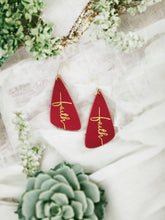 Load image into Gallery viewer, Cranberry Leather and Gold Glitter &quot;Faith&quot; Leather Earrings - E19-2184