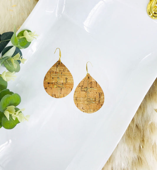 Gold Speckled Cork Leather "Faith" Earrings - E19-2187