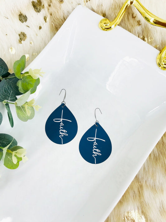 Blue "Faith" Leather Earrings - E19-2188