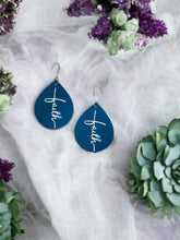 Load image into Gallery viewer, Blue &quot;Faith&quot; Leather Earrings - E19-2188