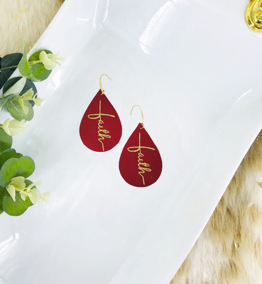 Red "Faith" Leather Earrings - E19-2189