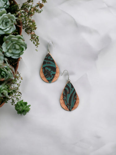 Teal and Italian Genuine Leather Earrings - E19-218