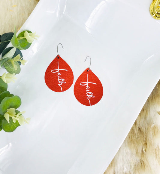 Coral Leather "Faith" Earrings - E19-2192