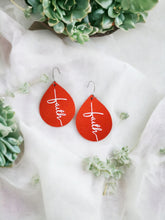 Load image into Gallery viewer, Coral Leather &quot;Faith&quot; Earrings - E19-2192