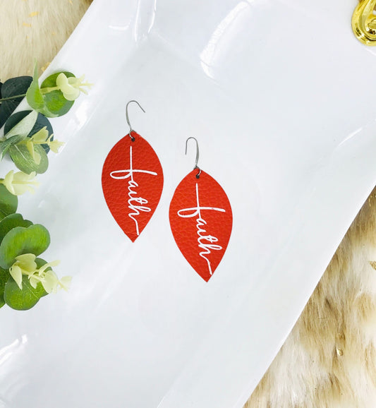 Coral Leather "Faith" Earrings - E19-2198