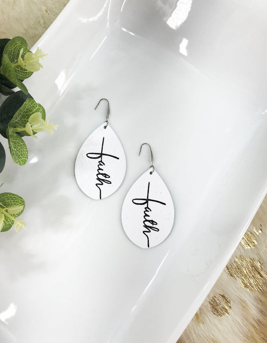 White Leather "Faith" Earrings - E19-2199