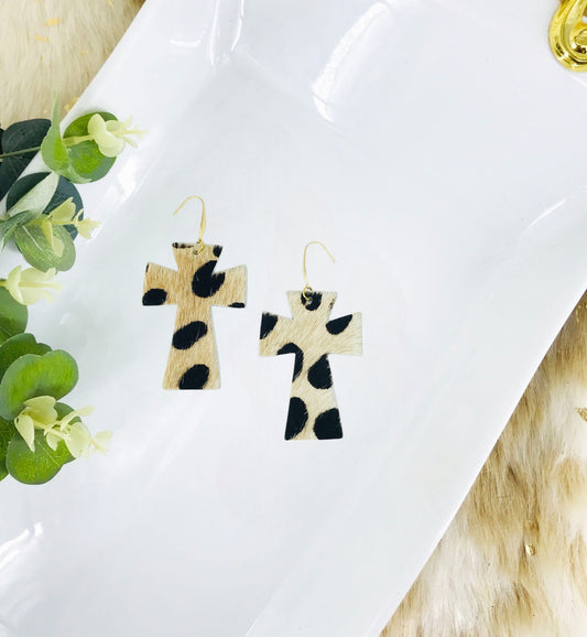 Hair On Leopard Leather Cross Earrings - E19-2208