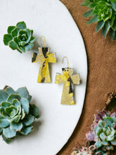 Load image into Gallery viewer, Metallic Gold Hair on Zebra Leather Cross Earrings - E19-2212