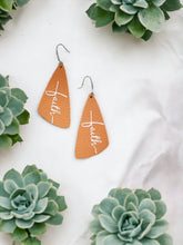 Load image into Gallery viewer, Peach Leather &quot;Faith&quot; Earrings - E19-2218