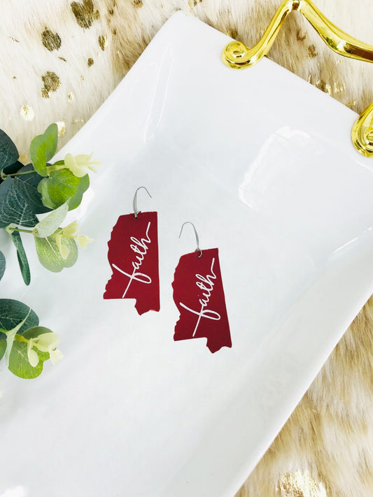 Red Mississippi "Faith" Leather Earrings - E19-2222