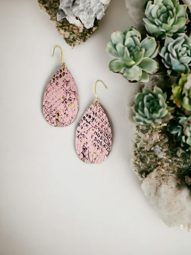 Pink Snake Skin Leather Earrings - E19-2236