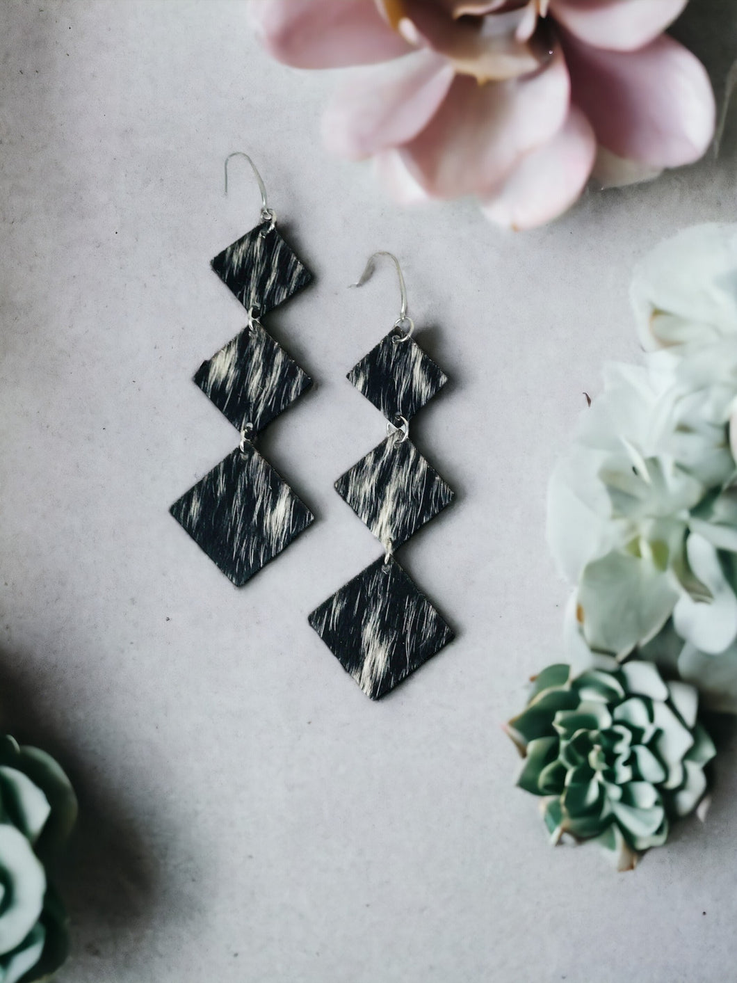 Salt and Pepper Hair On Leather Earrings - E19-2264