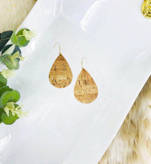 Gold Metallic Accent Cork on Leather Earrings - E19-2315