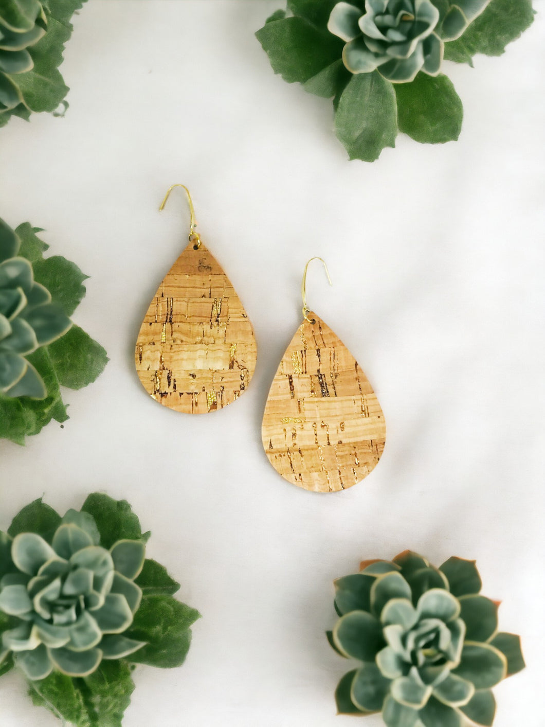 Gold Metallic Accent Cork on Leather Earrings - E19-2315