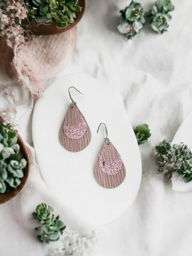 Light Pink Genuine Leather and Glitter Earrings - E19-231