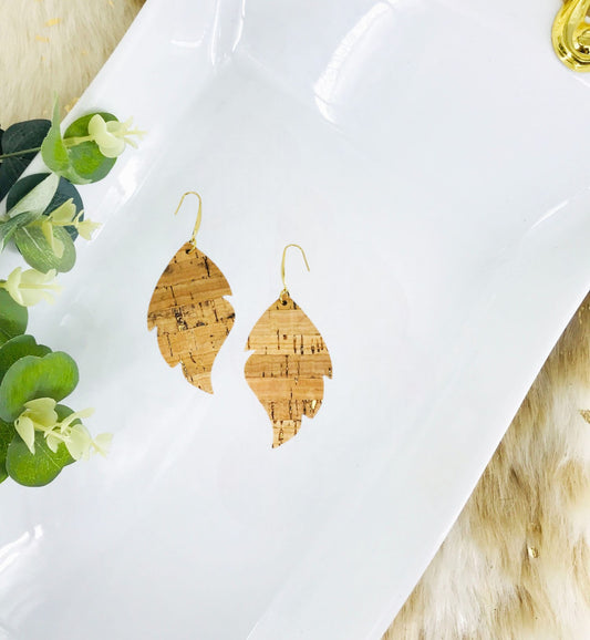 Gold Metallic Accent Cork on Leather Earrings - E19-2326