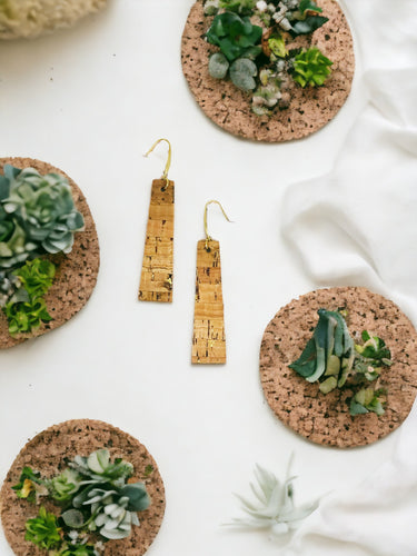 Gold Metallic Accent Cork on Leather Earrings - E19-2331