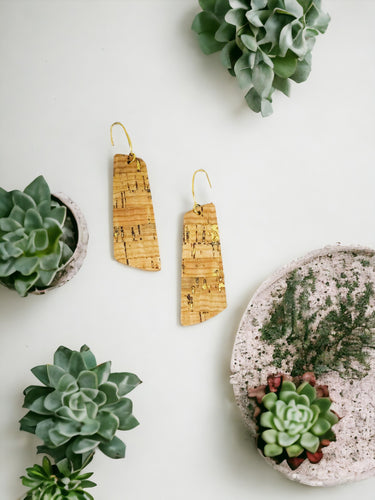 Gold Metallic Accent Cork on Leather Earrings - E19-2333