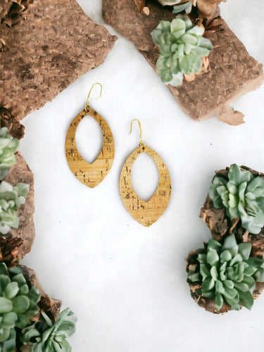 Gold Metallic Accent Cork on Leather Earrings - E19-2334