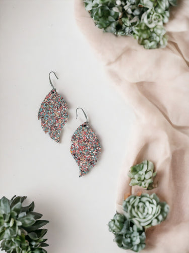 Aqua Mauve Chunky Glitter Leather Earrings - E19-2338