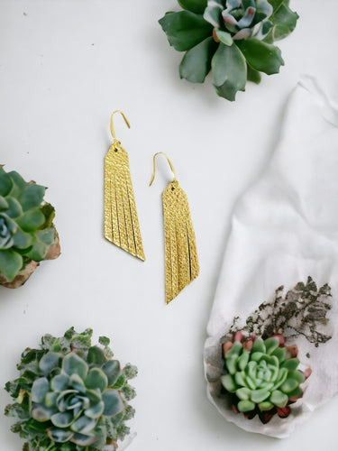 Gold Pebbled Leather Earrings - E19-2359