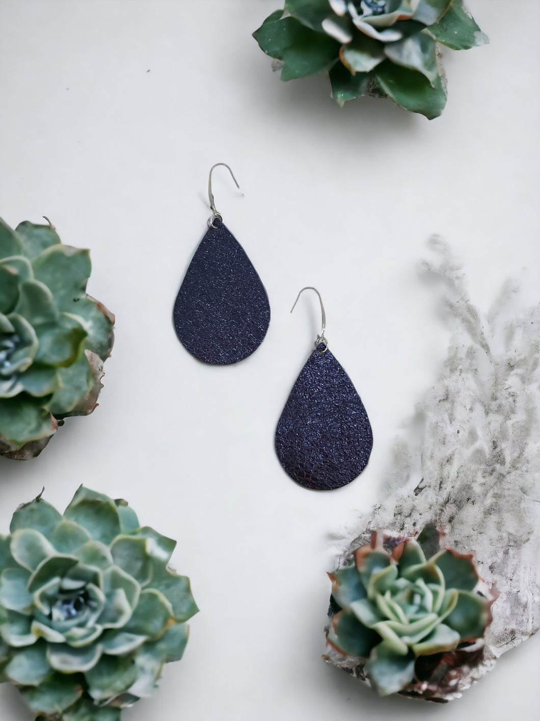 Metallic Navy Leather Earrings - E19-2374