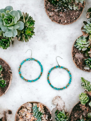 Turquoise Glass Bead Hoop Earrings - E19-2403