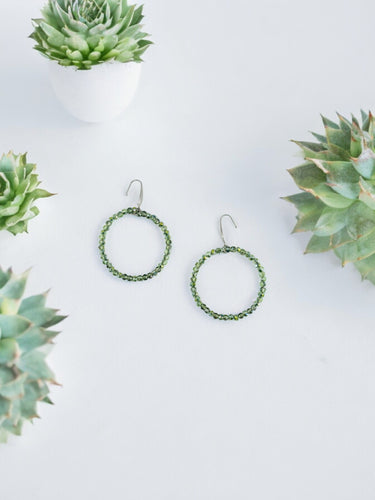 Sea Green Glass Bead Hoop Earrings - E19-2405