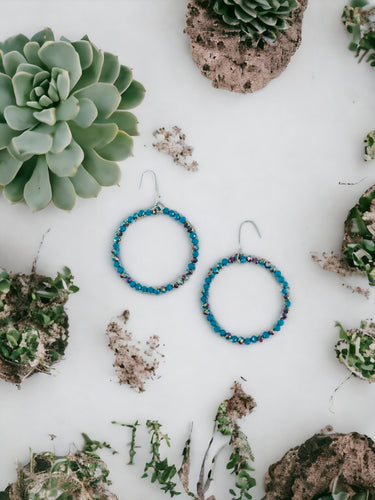 Blue Glass Bead Hoop Earrings - E19-2406