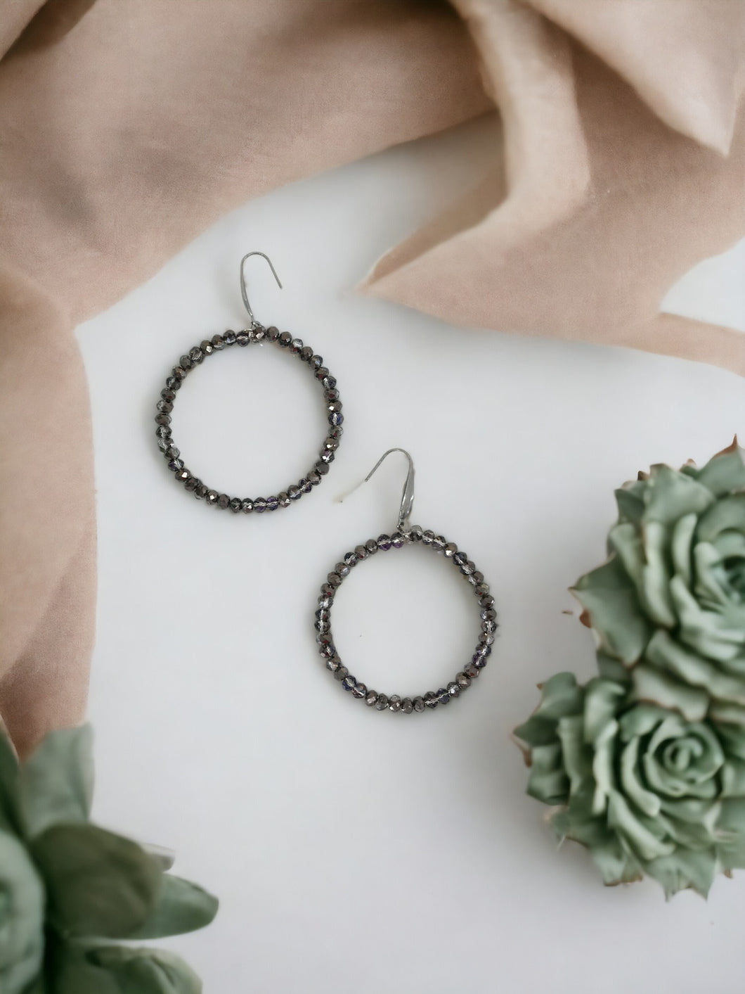 Glass Bead Hoop Earrings - E19-2408