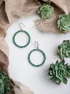 Green Glass Bead Hoop Earrings - E19-2409