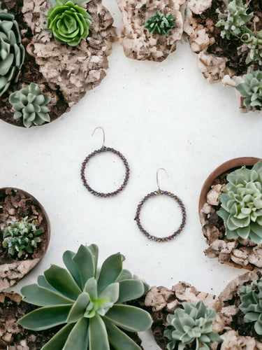 Purple Glass Bead Hoop Earrings - E19-2414