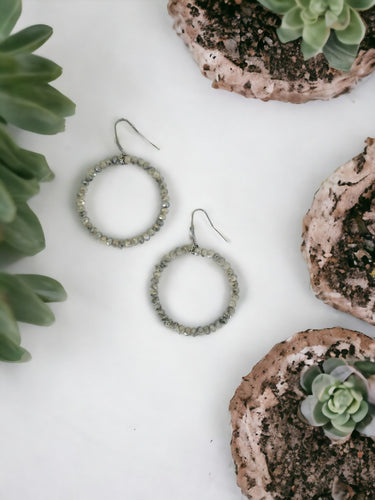 Gray Glass Bead Hoop Earrings - E19-2419