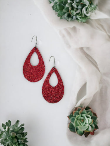 Red Glitter on Leather Earrings - E19-2437