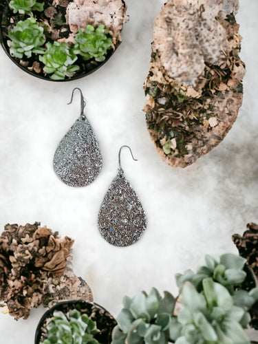 Silver Chunky Glitter on Leather Earrings - E19-2444