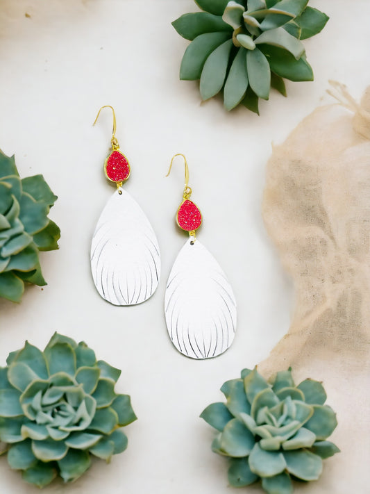 Druzy Agate and White Fringe Leather Earrings - E19-2465