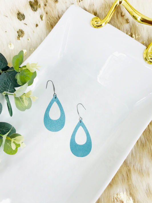 Pearlized Soft Blue Leather Earrings - E19-2581