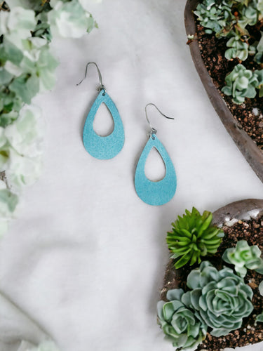 Pearlized Soft Blue Leather Earrings - E19-2581