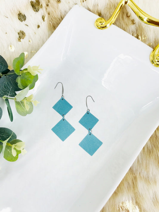 Pearlized Soft Blue Leather Earrings - E19-2586