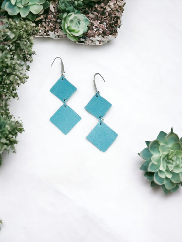 Pearlized Soft Blue Leather Earrings - E19-2586