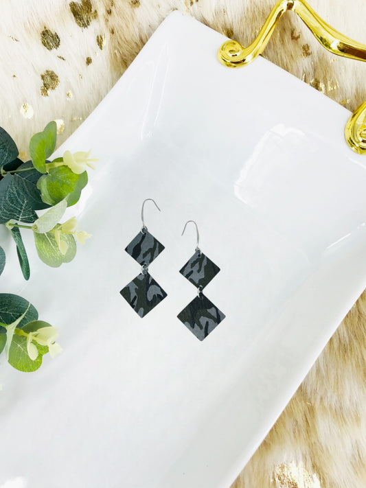 Gray Camo Leather Earrings - E19-2610