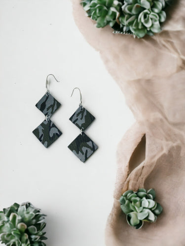 Gray Camo Leather Earrings - E19-2610