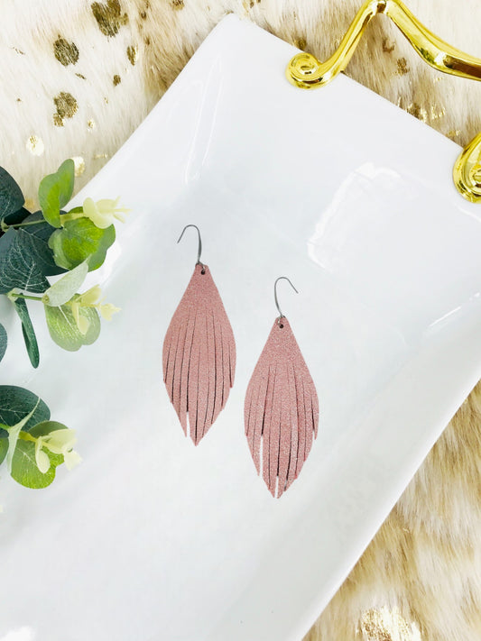 Pink Leather Fringe Earrings - E19-2623