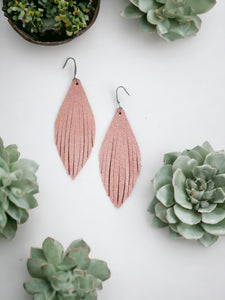 Pink Leather Fringe Earrings - E19-2623