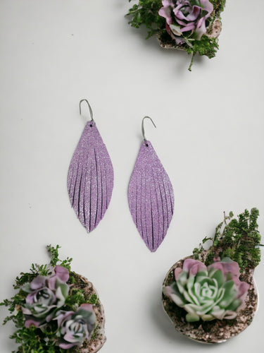 Lilac Leather Fringe Earrings - E19-2627