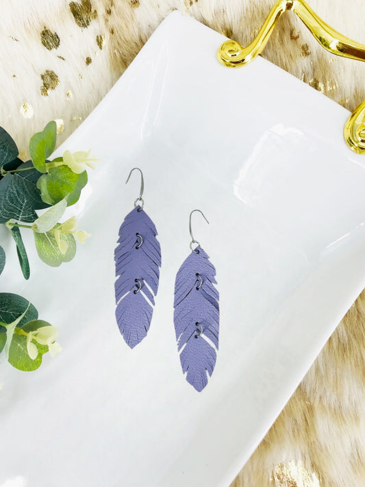 Lilac Feather Leather Earrings - E19-2685